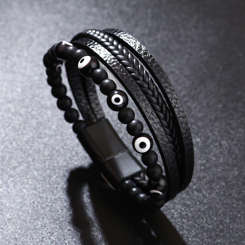 Multilayered Tiger Eye & Evil Eye Protection Bracelet