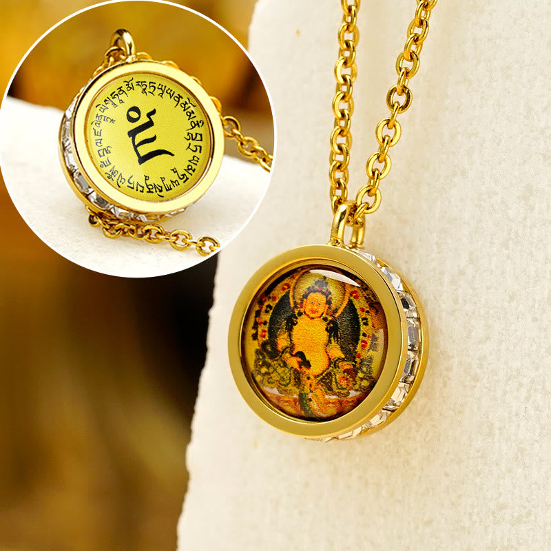 Titanium Steel Buddha Necklace | Green Tara & God Of Wealth Symbol