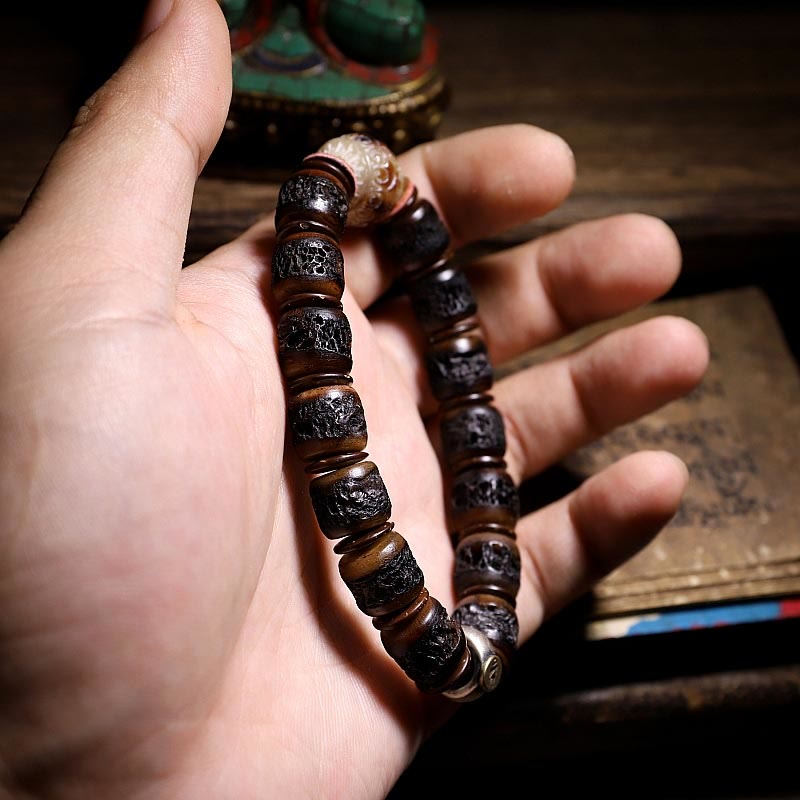 Sterling Silber Yak Knochen Chinesisches Sternzeichen Armband 14mm Stärke