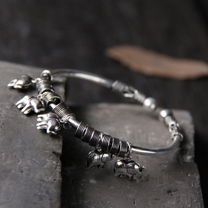 925 Sterling Silver Elephant Strength Bracelet | Wisdom Symbol