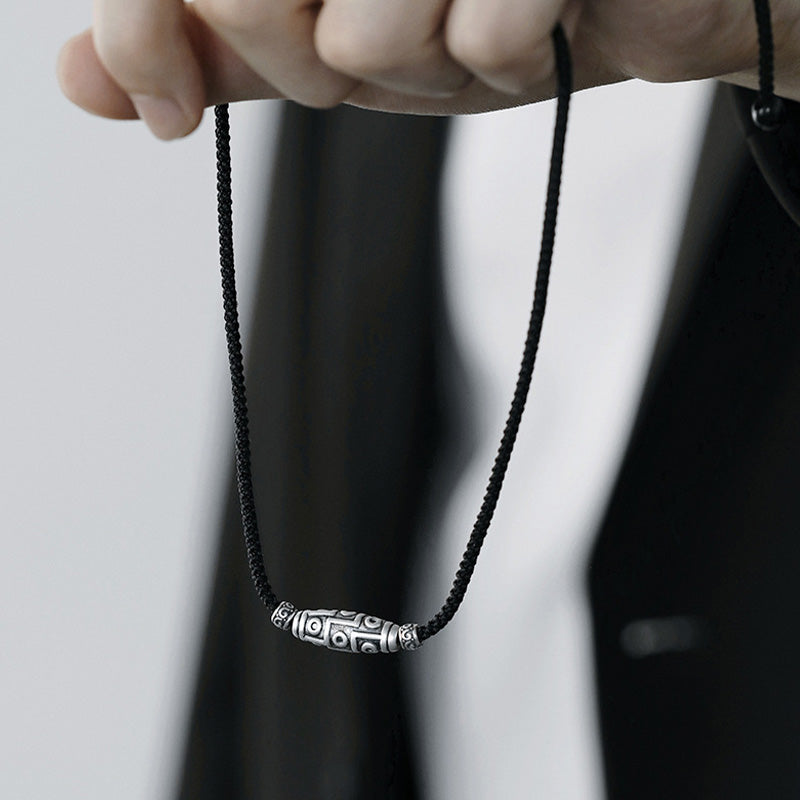 Sterling Silber Neun-Augen-Dzi-Perlen-Halskette für spirituellen Schutz