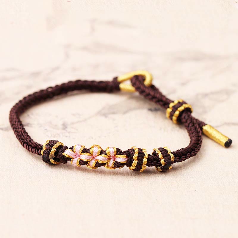 Adjustable Red String Bracelet with Peach Blossom Luck Symbol