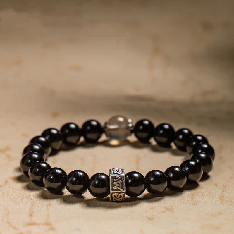 Unisex-Stärkearmband mit chinesischem Sternzeichen, 8 mm, aus Obsidian und Mondstein