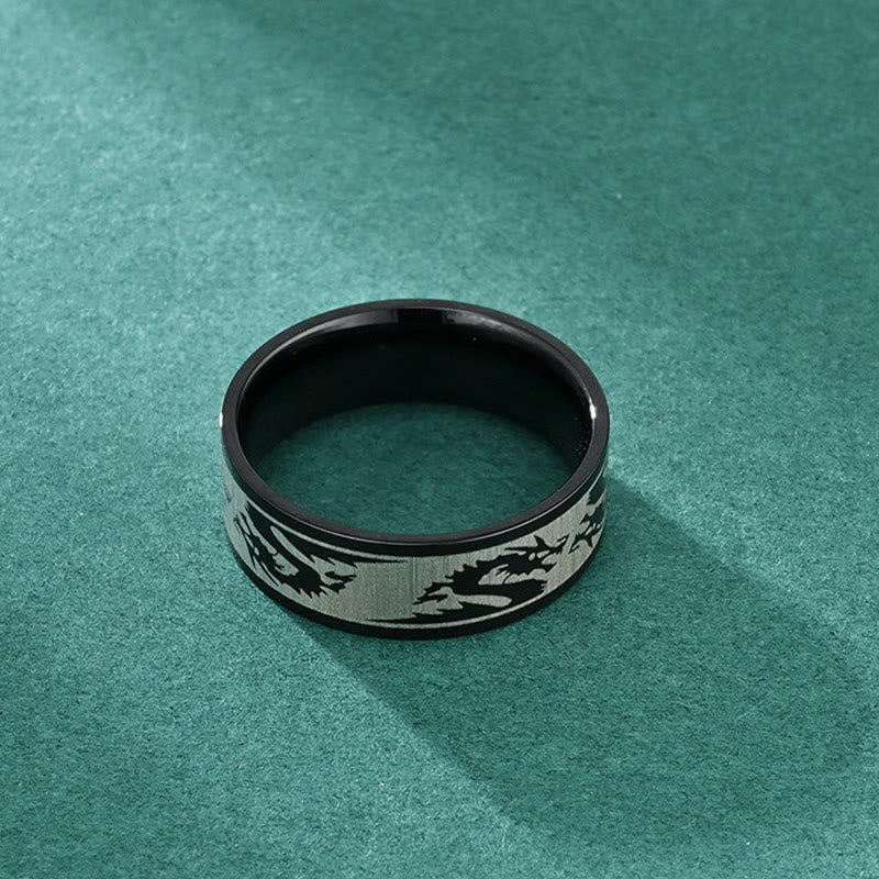 8mm Titanium Steel Dragon Carved Protection Ring