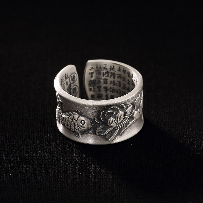 Sterling Silver Koi Fish Luck Ring 12mm Adjustable