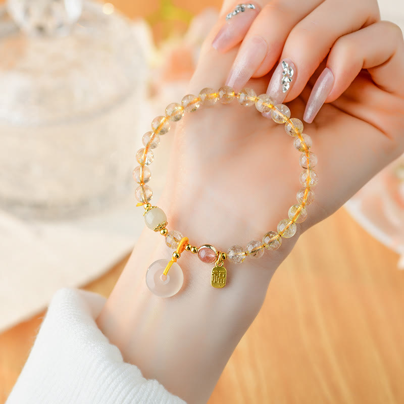 Rutilated Quartz Peace Buckle Wealth Bracelet 14-16cm