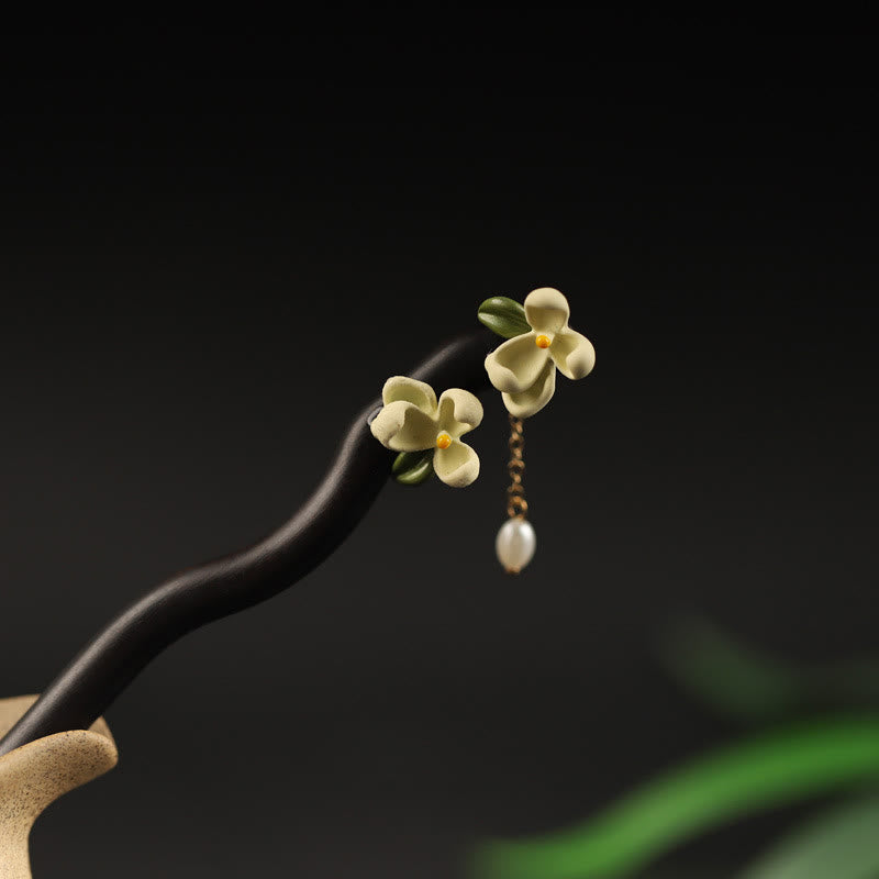 Chinesische Haarnadel mit Ebenholz-Gardenienquaste für Mut | Heilende Klänge
