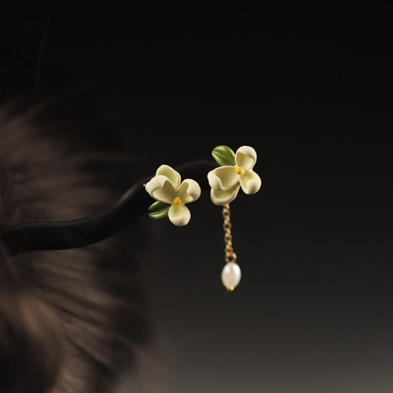 Chinesische Haarnadel mit Ebenholz-Gardenienquaste für Mut | Heilende Klänge