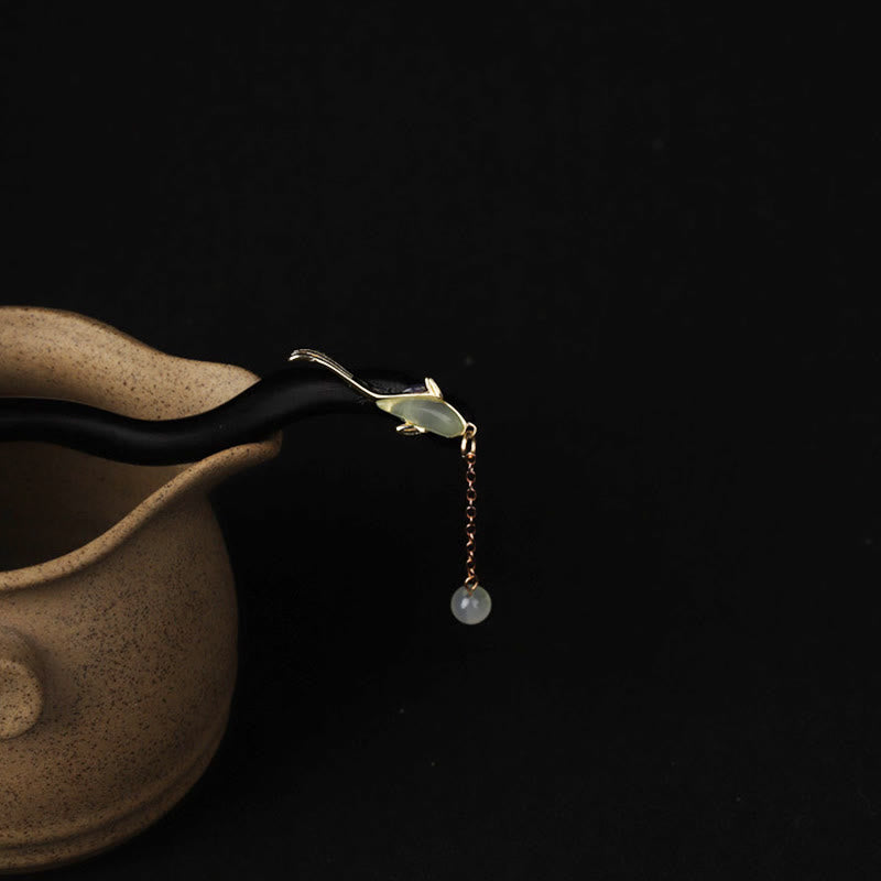 Ebenholz Hetian Jade Chinesische Haarnadel mit Segenssymbolik