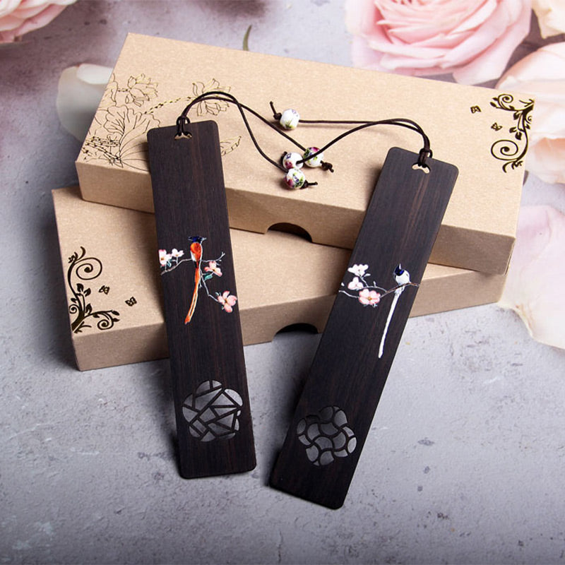 Lesezeichen aus Ebenholz, Pirol, Vogel, Holz, mit Geschenkbox
