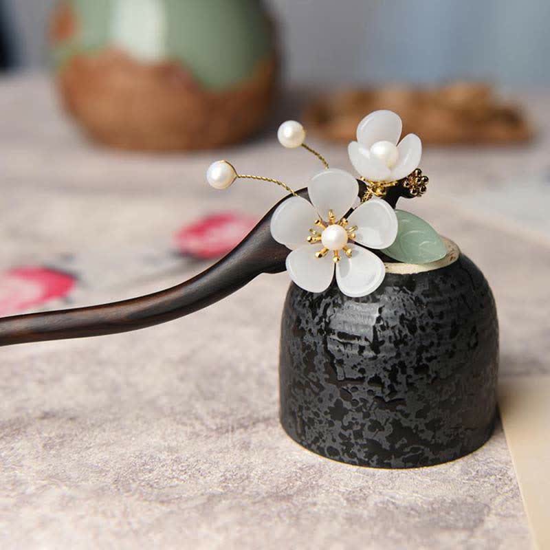 Ebenholz-Schutz-Haarnadel | Chinesische Blumensegen-Dekoration