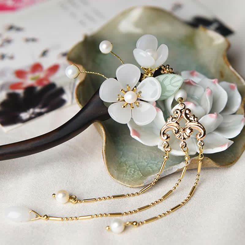 Ebenholz-Schutz-Haarnadel | Chinesische Blumensegen-Dekoration
