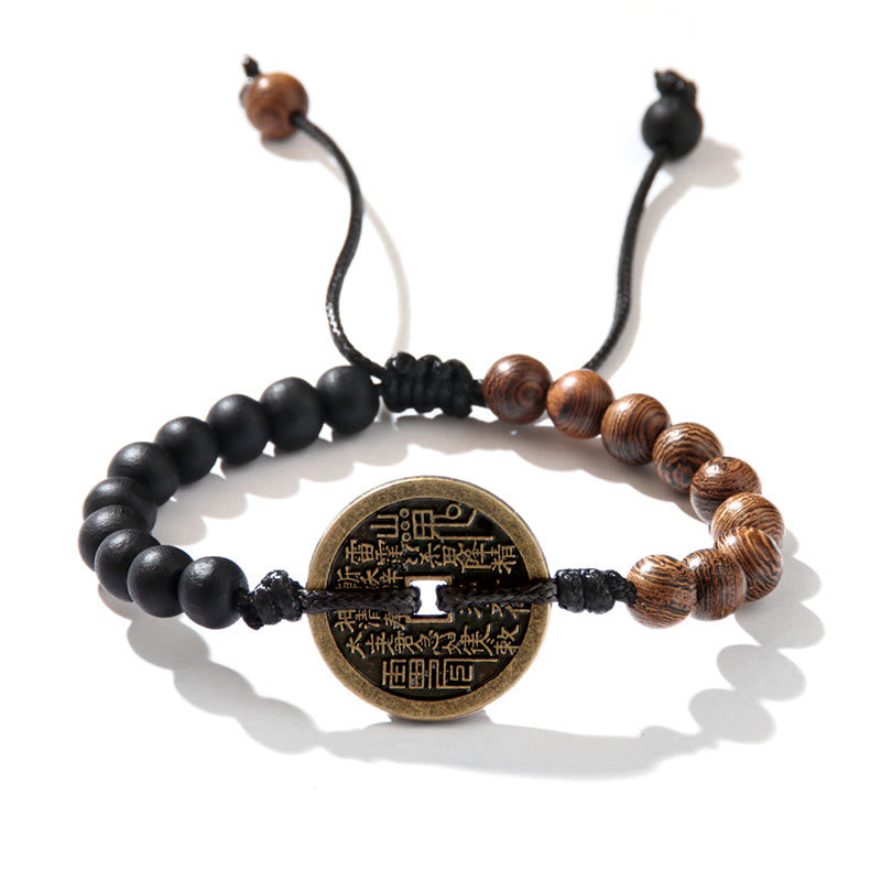 Ebenholz-Bagua-Kupfermünzen-Schutzarmband