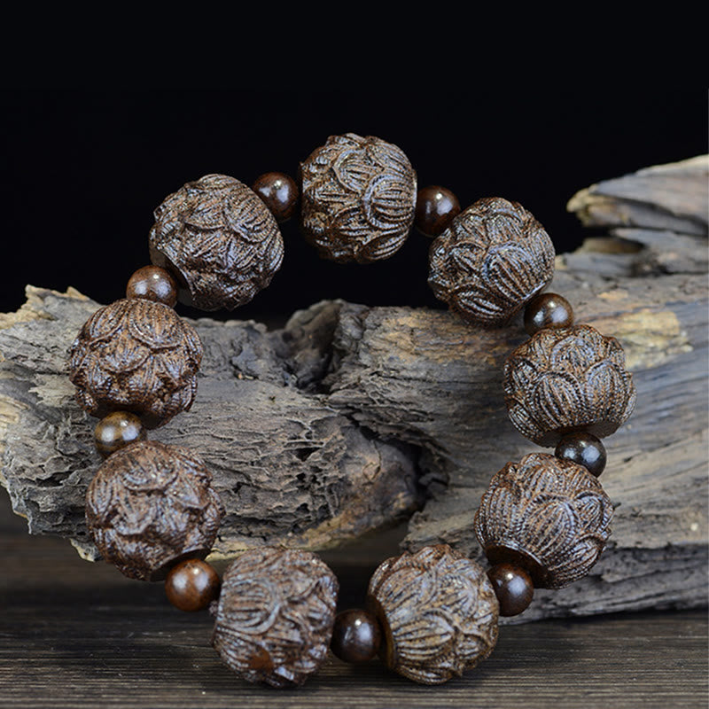 Ebenholz-Balance-Armband mit Lotusdrachen und Arhats