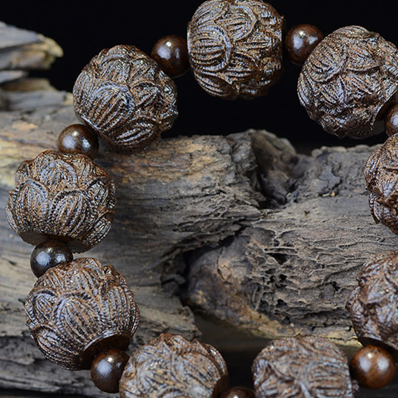 Ebenholz-Balance-Armband mit Lotusdrachen und Arhats