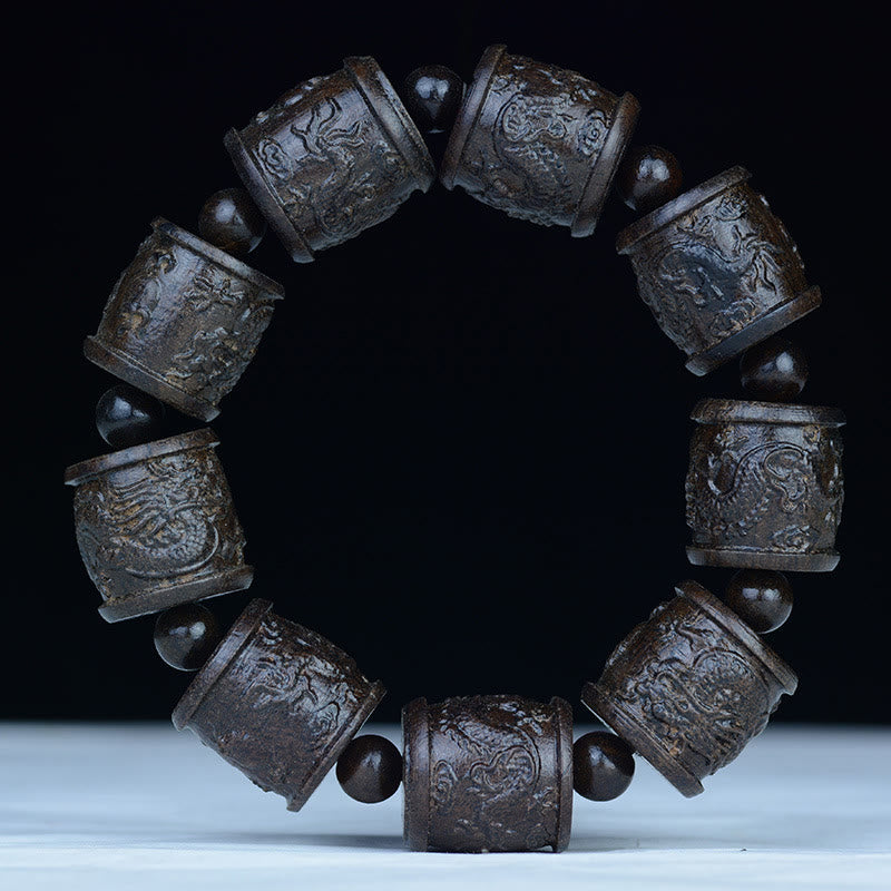 Ebenholz-Balance-Armband mit Lotusdrachen und Arhats