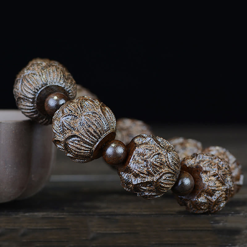 Ebenholz-Balance-Armband mit Lotusdrachen und Arhats