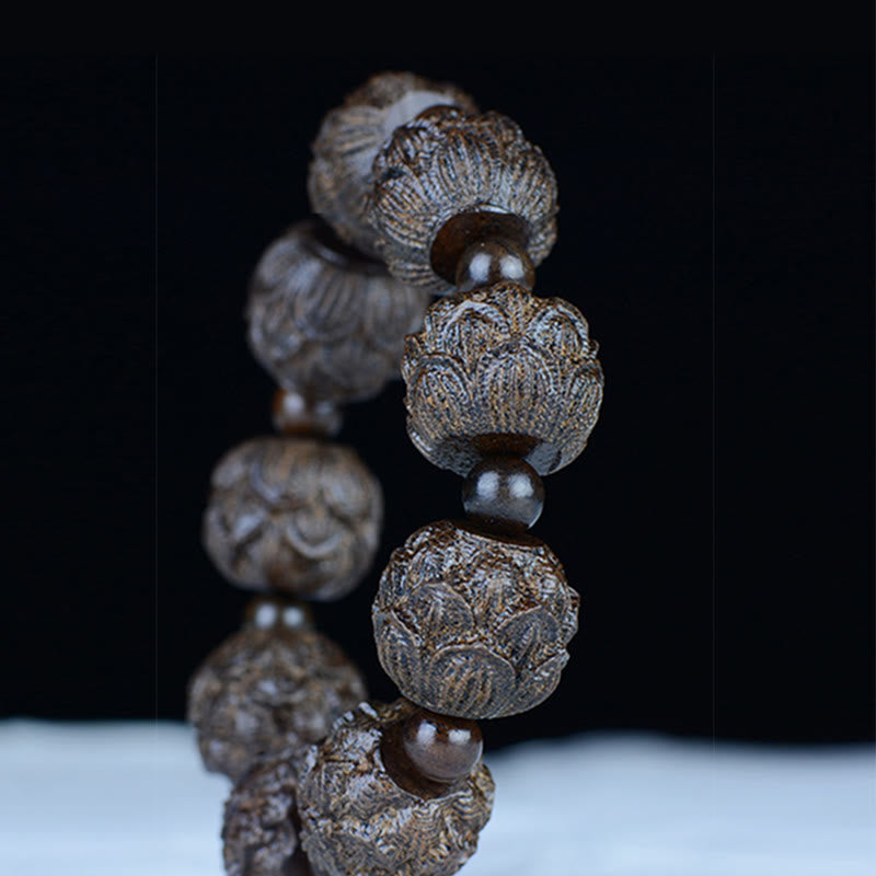 Ebenholz-Balance-Armband mit Lotusdrachen und Arhats