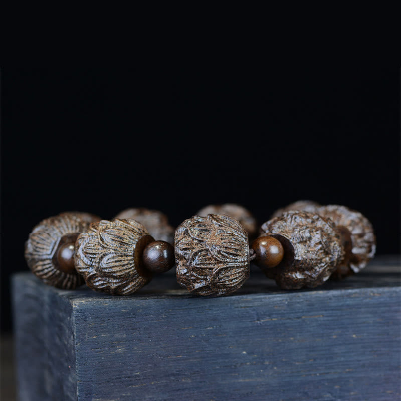 Ebenholz-Balance-Armband mit Lotusdrachen und Arhats