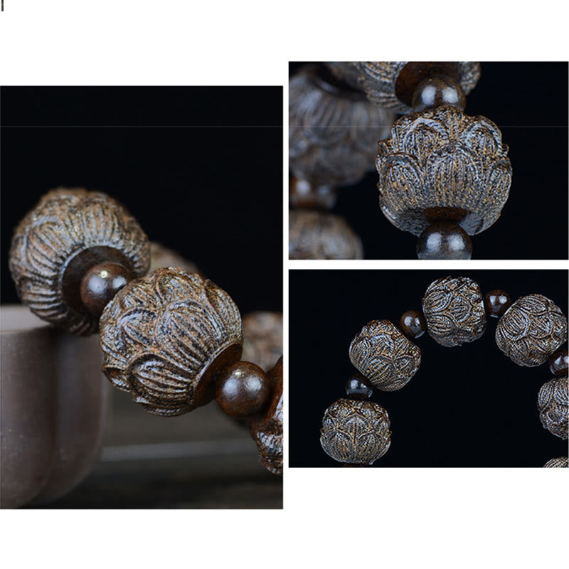 Ebenholz-Balance-Armband mit Lotusdrachen und Arhats