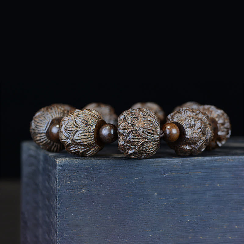 Ebenholz-Balance-Armband mit Lotusdrachen und Arhats