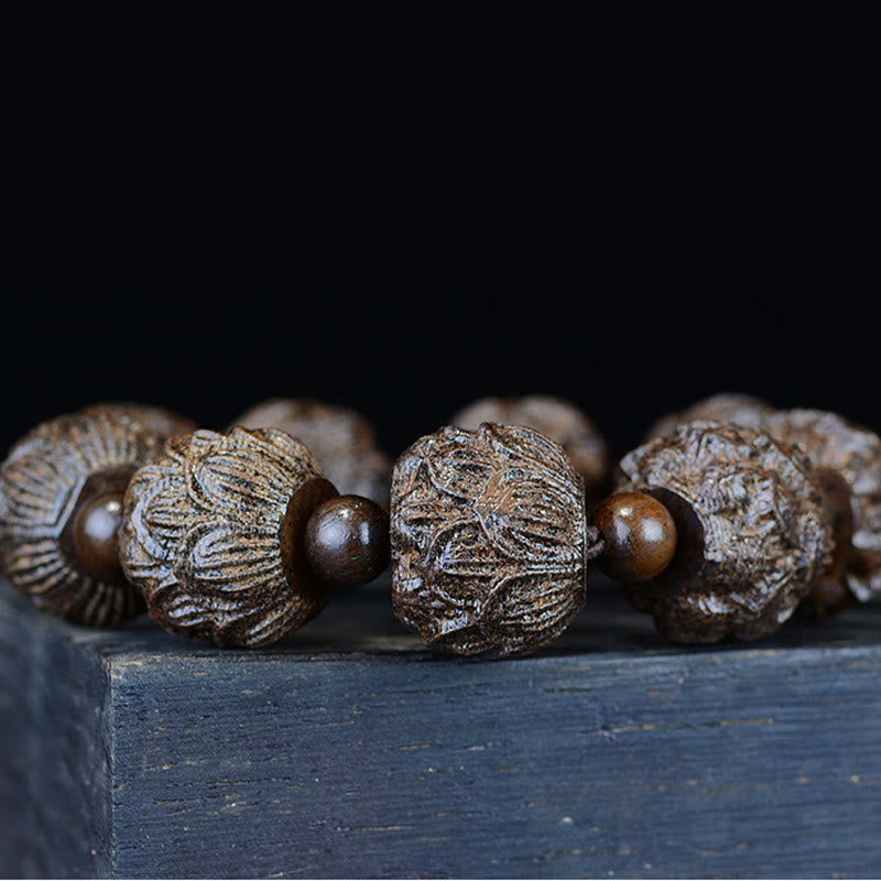 Ebenholz-Balance-Armband mit Lotusdrachen und Arhats