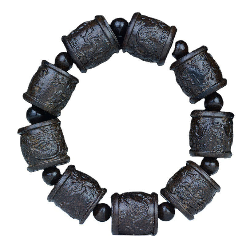 Ebenholz-Balance-Armband mit Lotusdrachen und Arhats