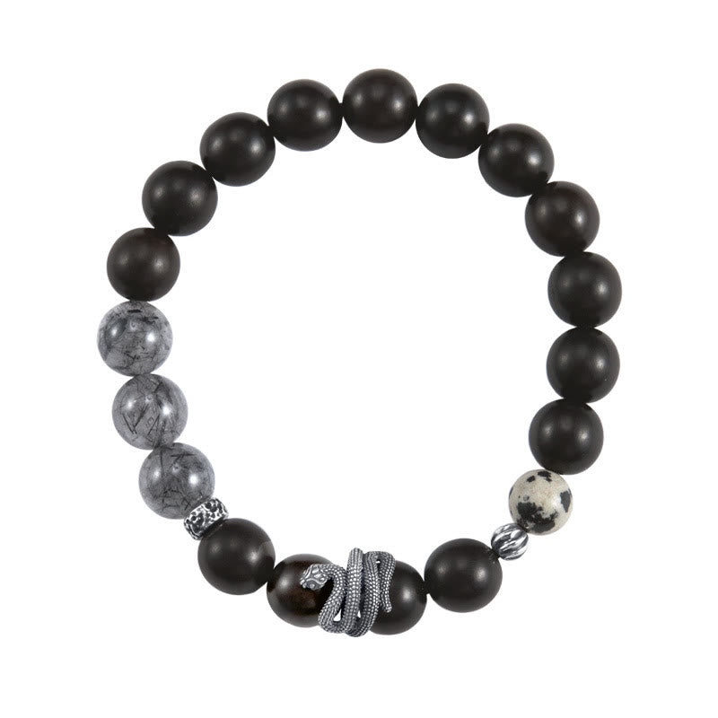 Ebenholz-Armband mit schwarzem Rutilquarz, 10 mm