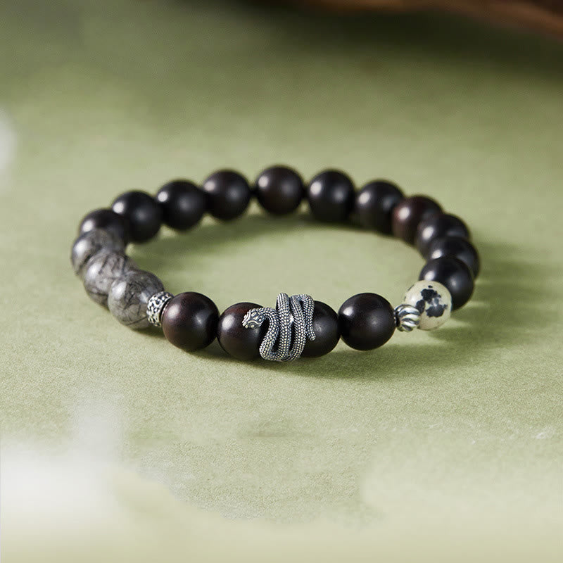 Ebenholz-Armband mit schwarzem Rutilquarz, 10 mm