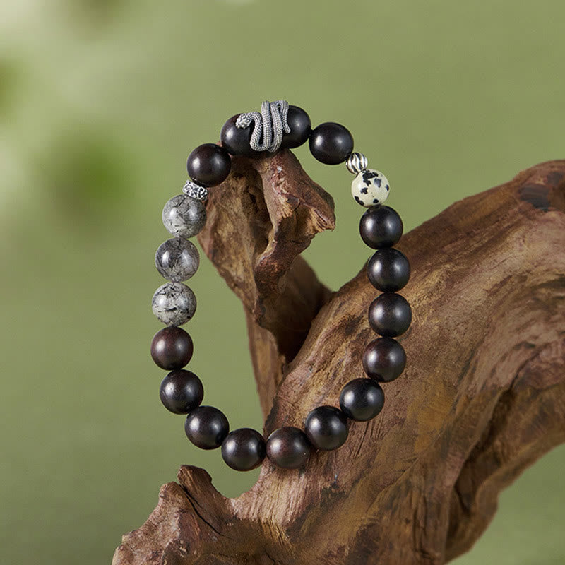 Ebenholz-Armband mit schwarzem Rutilquarz, 10 mm