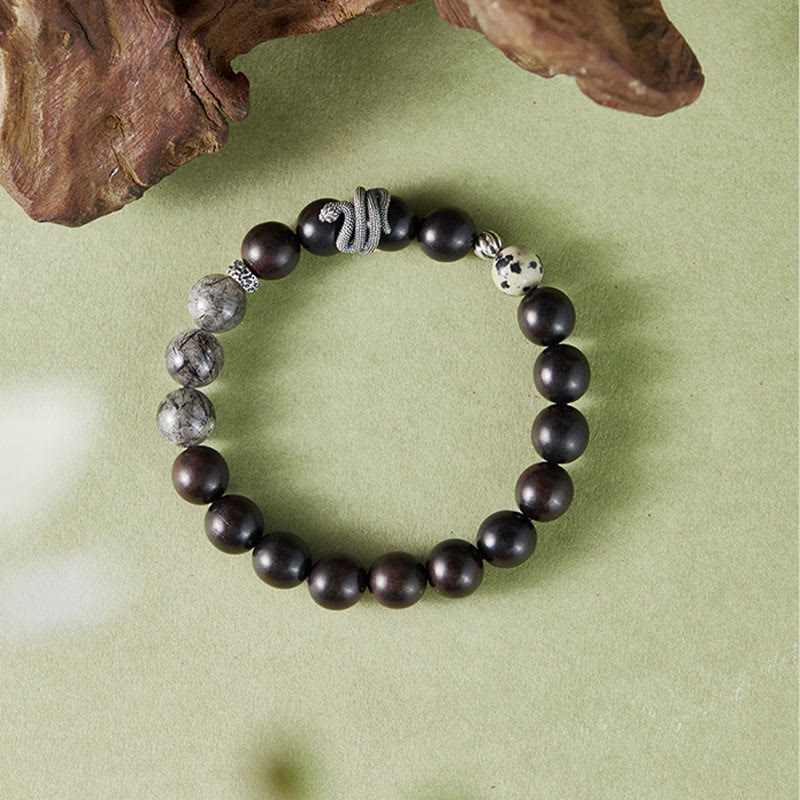 Ebenholz-Armband mit schwarzem Rutilquarz, 10 mm