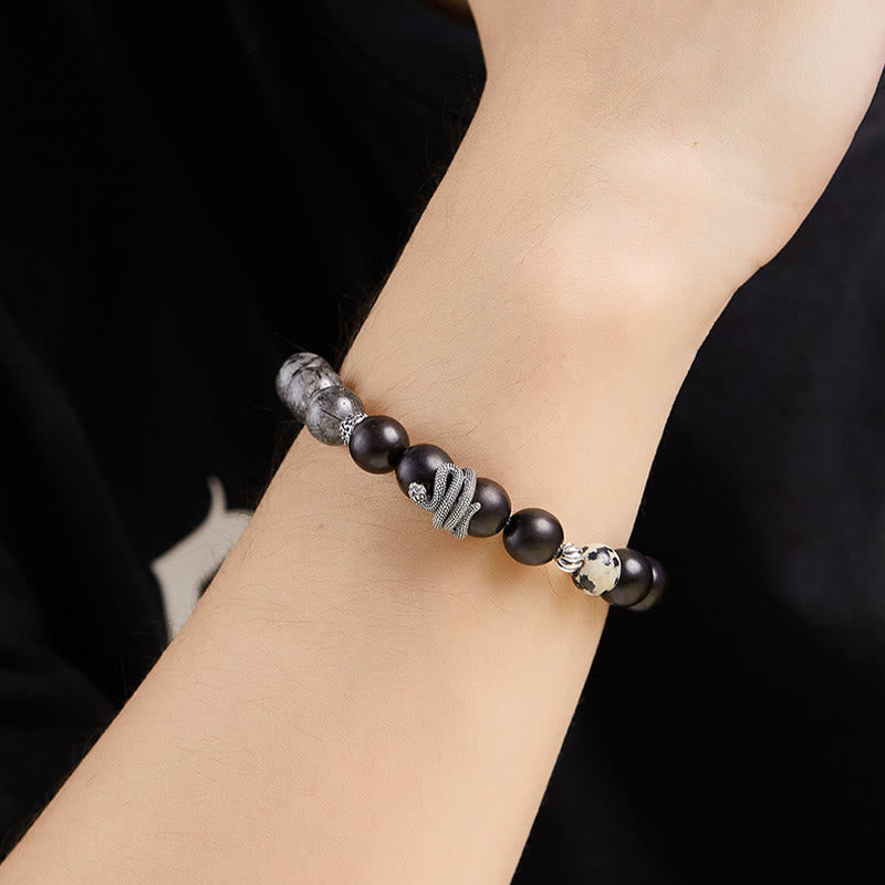 Ebenholz-Armband mit schwarzem Rutilquarz, 10 mm
