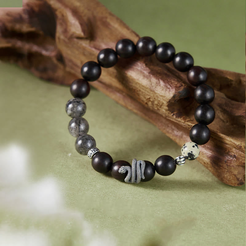 Ebenholz-Armband mit schwarzem Rutilquarz, 10 mm