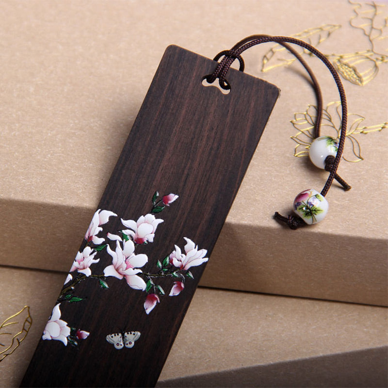 Lesezeichen aus Ebenholz mit Schmetterlingsblume für Zen-Dekor