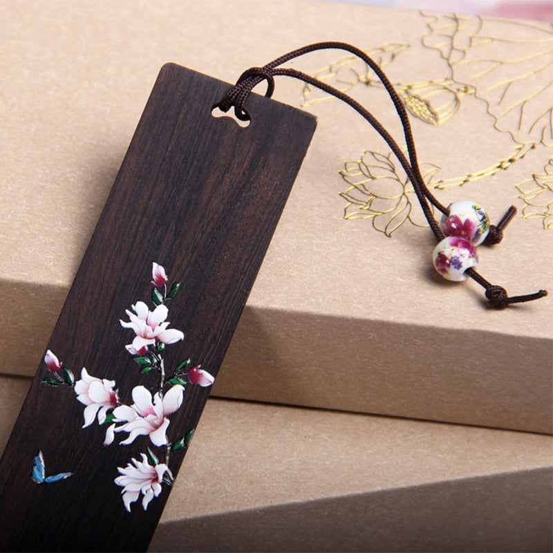 Lesezeichen aus Ebenholz mit Schmetterlingsblume für Zen-Dekor
