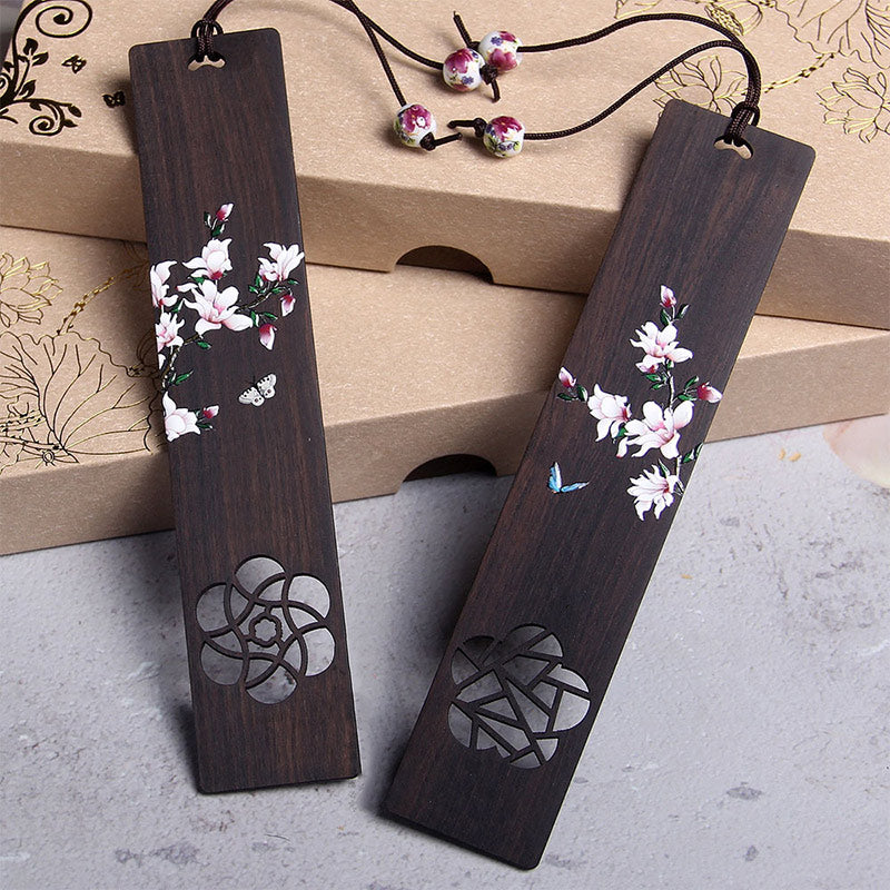 Lesezeichen aus Ebenholz mit Schmetterlingsblume für Zen-Dekor