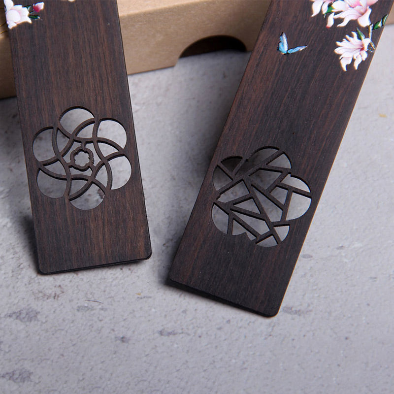 Lesezeichen aus Ebenholz mit Schmetterlingsblume für Zen-Dekor