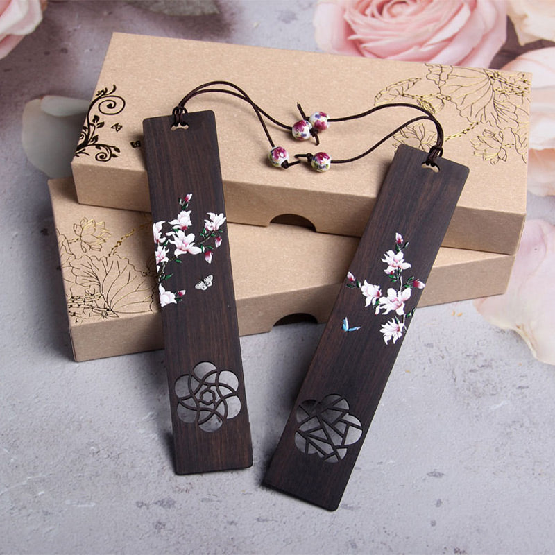 Lesezeichen aus Ebenholz mit Schmetterlingsblume für Zen-Dekor