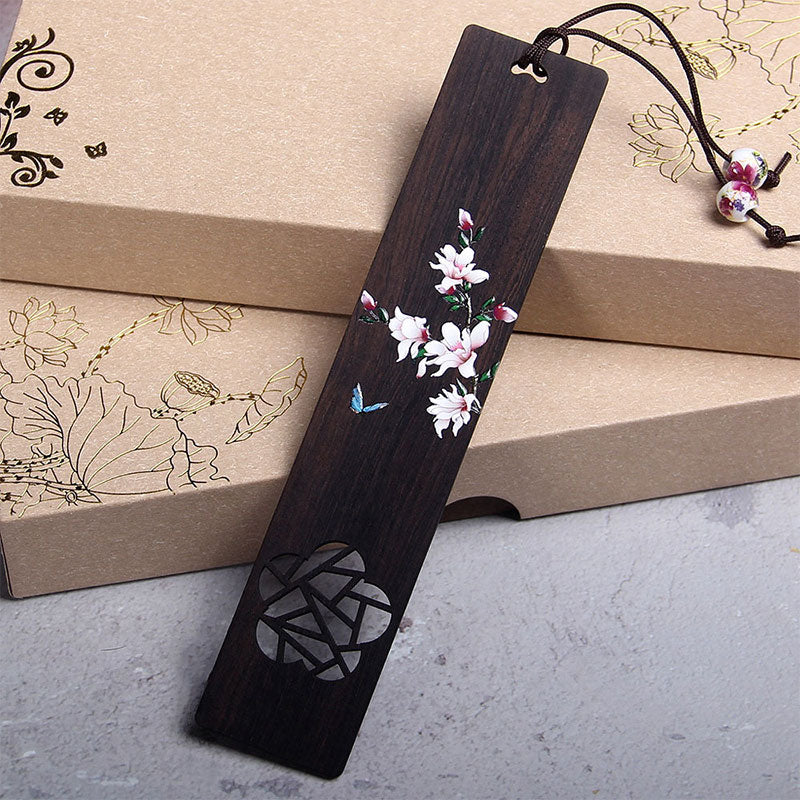 Lesezeichen aus Ebenholz mit Schmetterlingsblume für Zen-Dekor