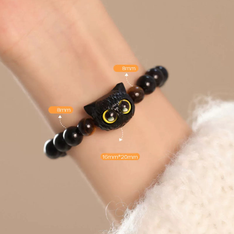 Ebenholz-Katzenkopf-Armband, 8 mm, für Frieden und Ausgeglichenheit
