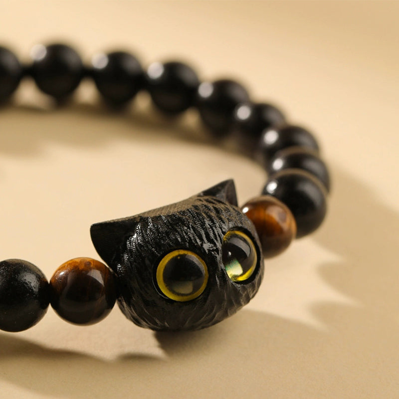Ebenholz-Katzenkopf-Armband, 8 mm, für Frieden und Ausgeglichenheit