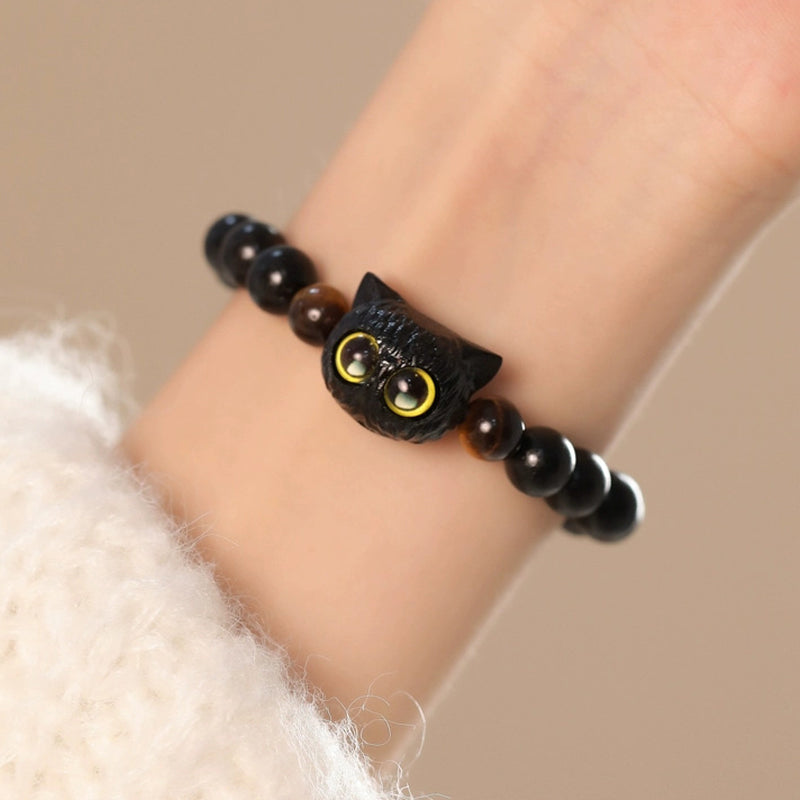 Ebenholz-Katzenkopf-Armband, 8 mm, für Frieden und Ausgeglichenheit