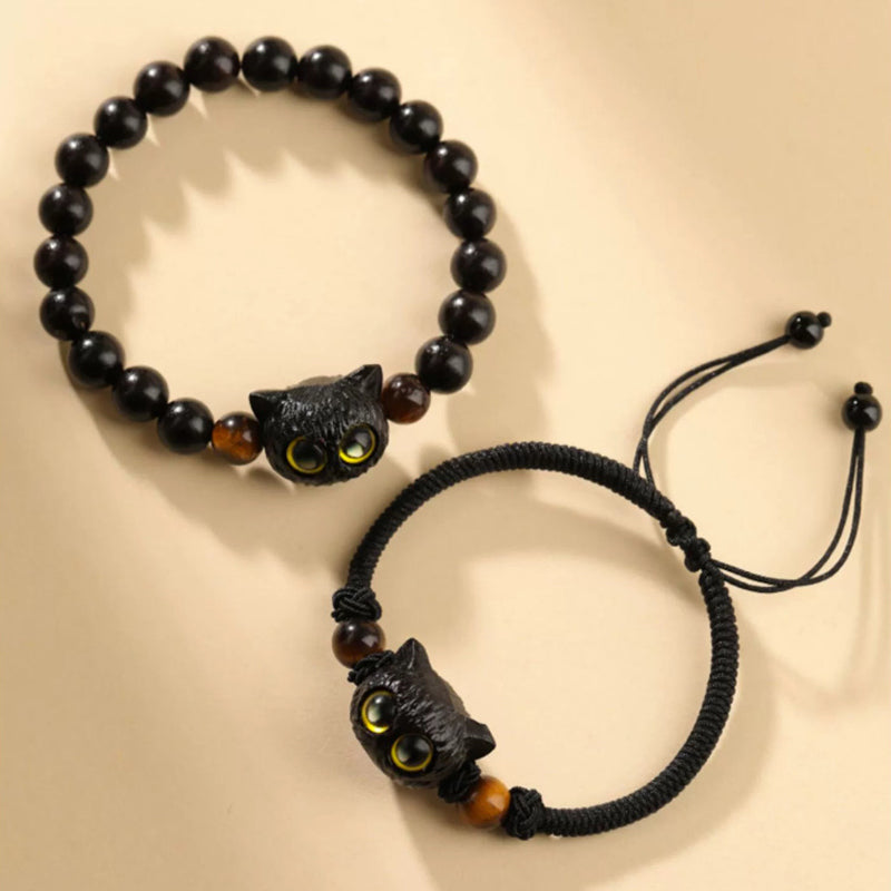 Ebenholz-Katzenkopf-Armband, 8 mm, für Frieden und Ausgeglichenheit