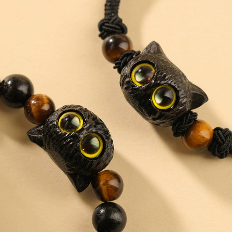 Ebenholz-Katzenkopf-Armband, 8 mm, für Frieden und Ausgeglichenheit