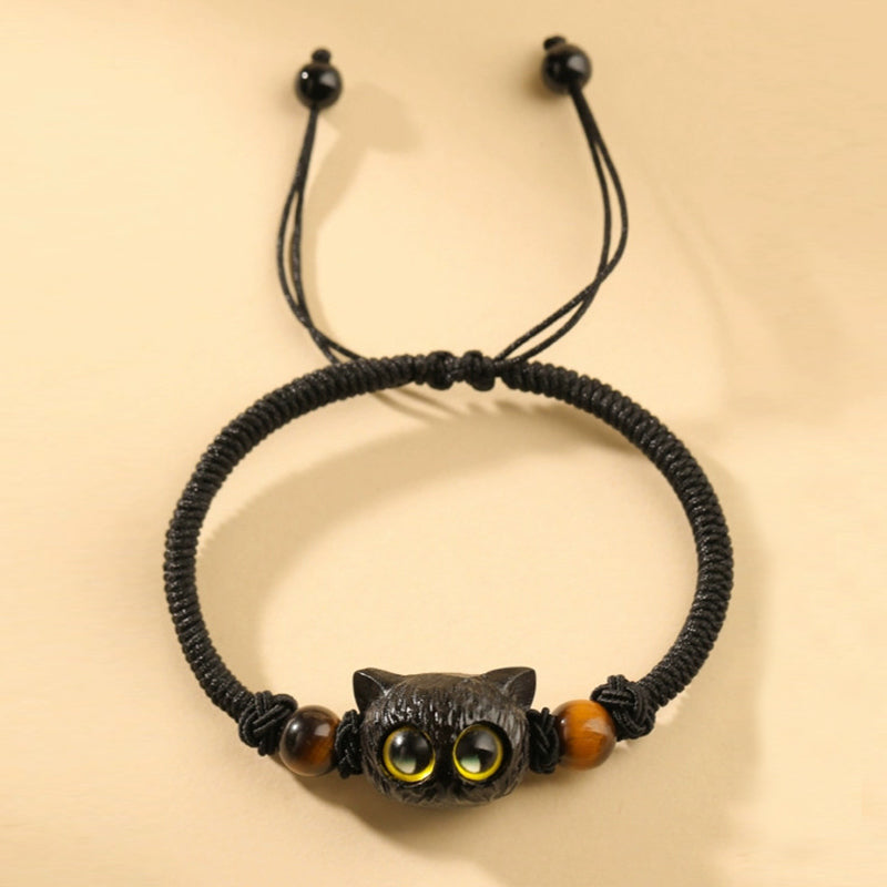 Ebenholz-Katzenkopf-Armband, 8 mm, für Frieden und Ausgeglichenheit
