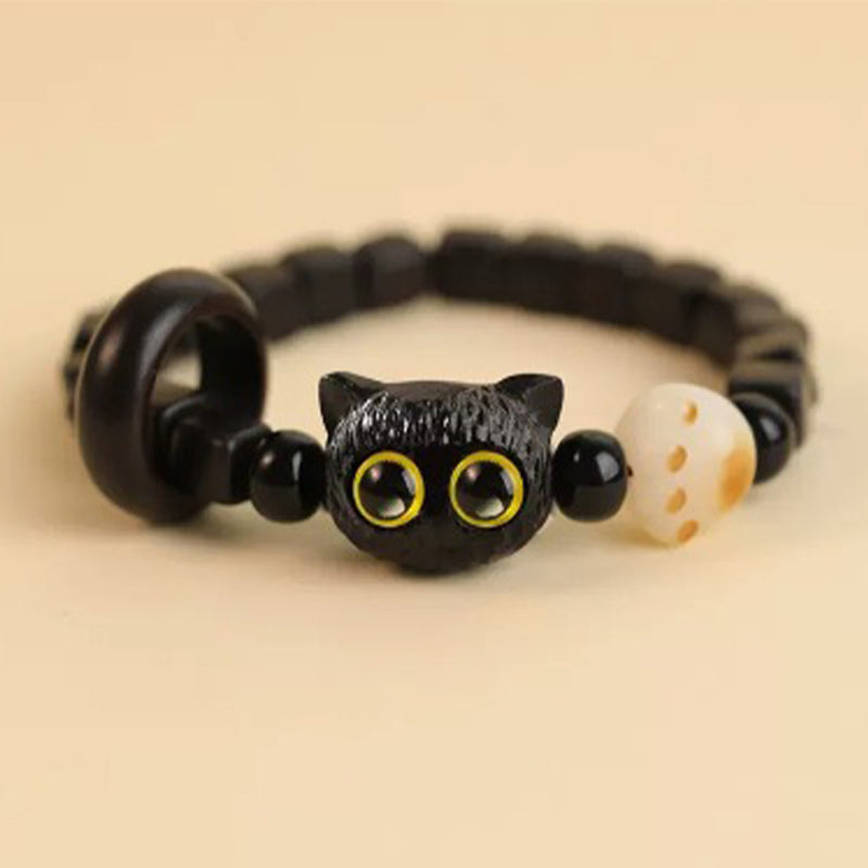 Ebenholz-Katzenkopf-Armband, 8 mm, für Frieden und Ausgeglichenheit