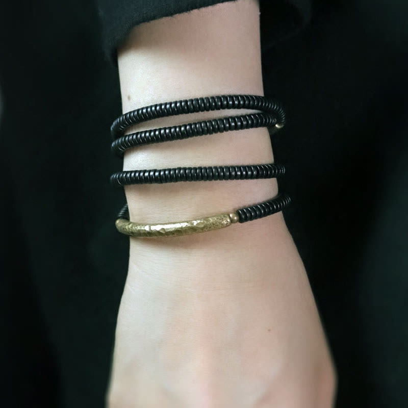 Mehrlagiges Armband aus Ebenholz und Kupfer für Ausgeglichenheit und Ruhe
