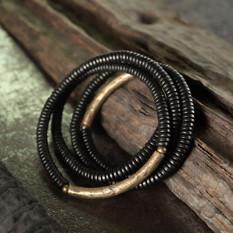 Mehrlagiges Armband aus Ebenholz und Kupfer für Ausgeglichenheit und Ruhe