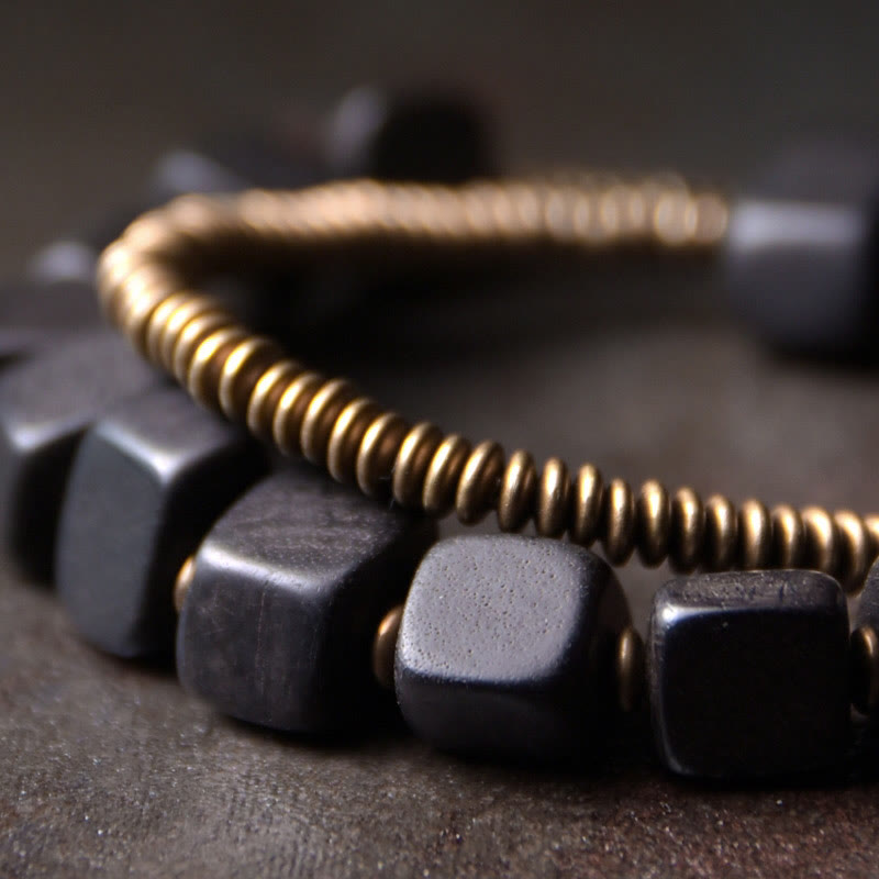 Ebenholz Kupfer Peace Doppelwickel spirituelles Armband