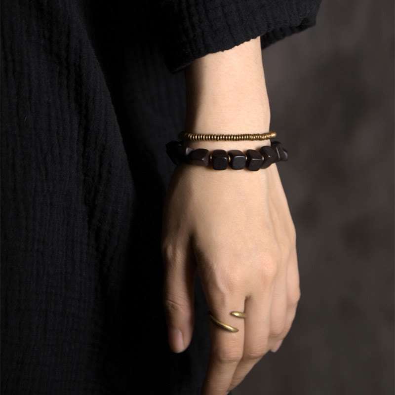 Ebenholz Kupfer Peace Doppelwickel spirituelles Armband
